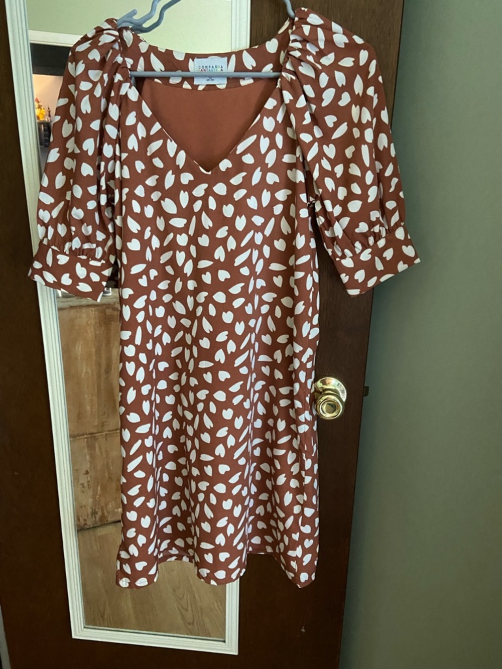 Compania Fantastica Rust & White Leaf Print Dress